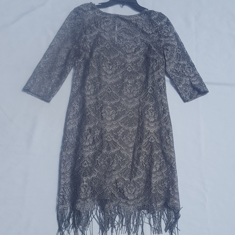 Jackie Jon Mid Dress 14 Gray Metallic Party Dress - Picture 1 of 4